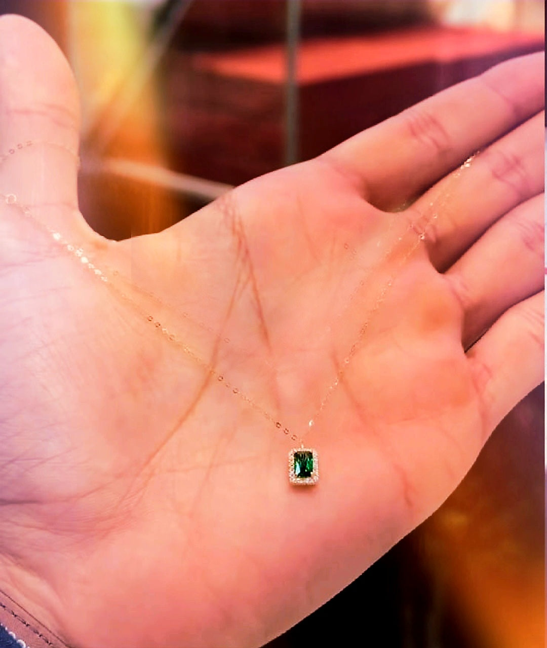 Emerald bling necklace single layer best seller