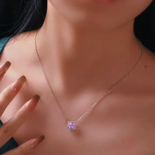 Baby pink silver square necklace