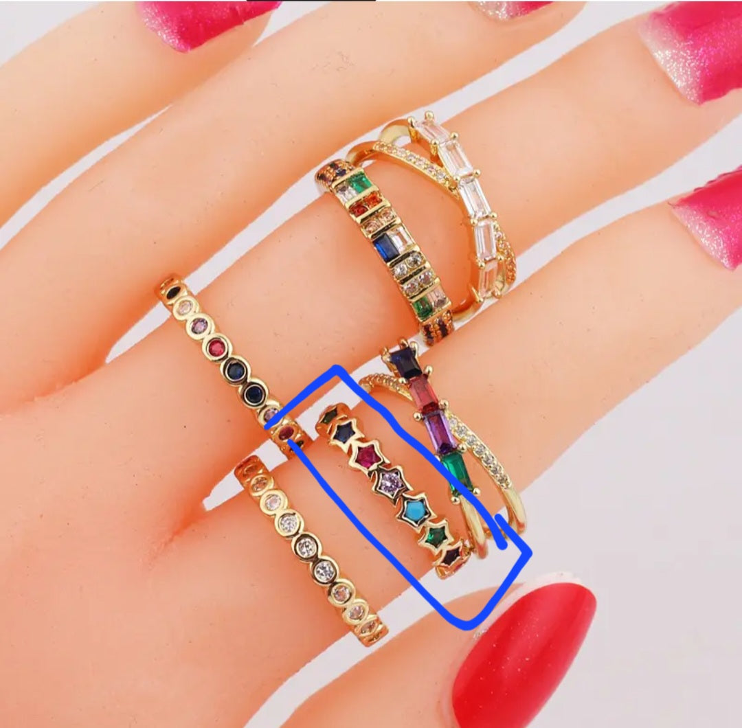 Multi colour  gold diva ring