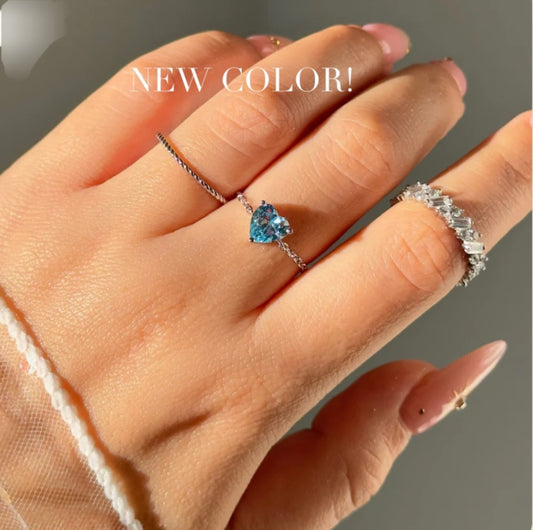 blue heart chain rings adjustable gold