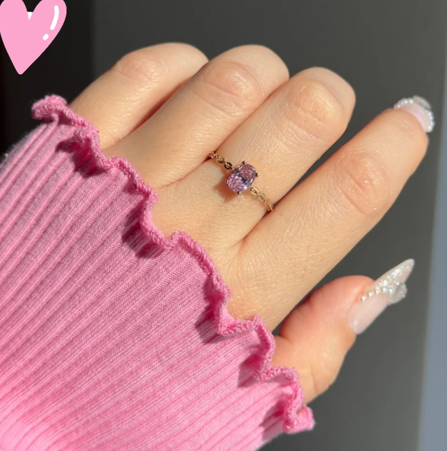 Baby pink adjustable oval chain ring