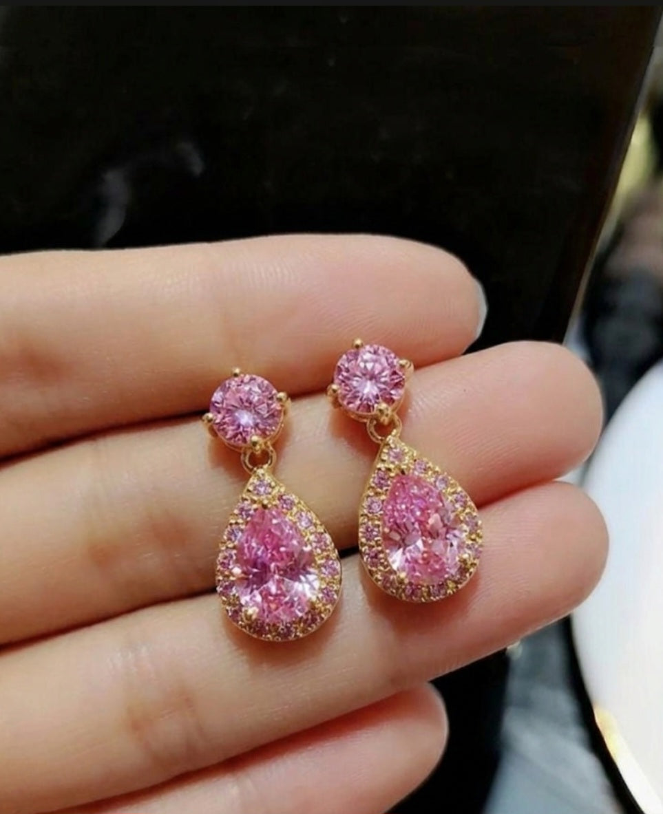 Baby pink drop earings gold colour