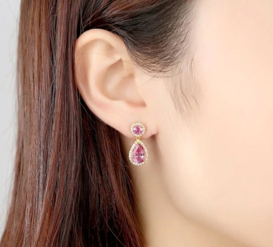 Baby pink drop earings gold colour