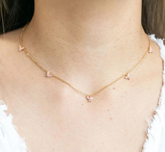 Light pink butterfly charm necklace best seller