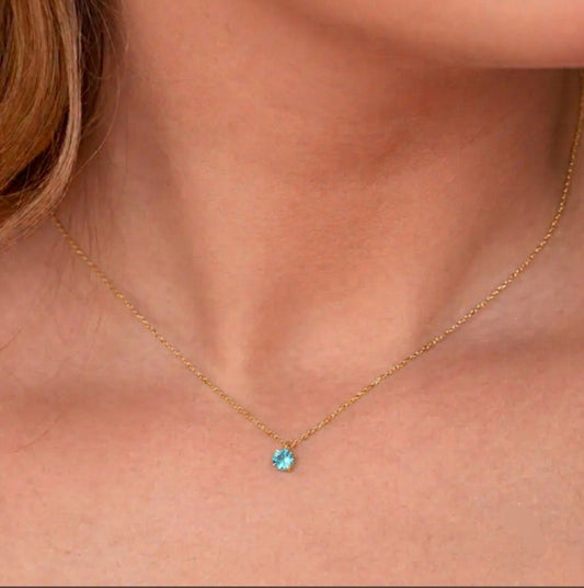Marine blue tiny square necklace