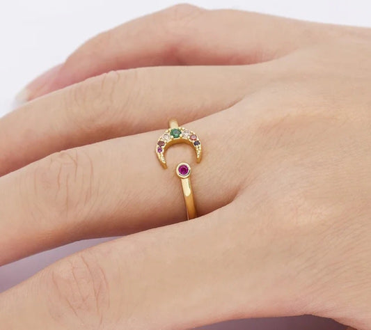 Sale on Multicolour moon ring gold