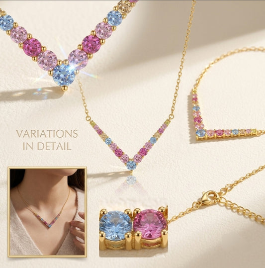 Sale on Multi diamond V necklace. Best seller
