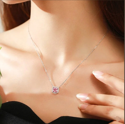 Sale on silver pink square set [necklace and earing]