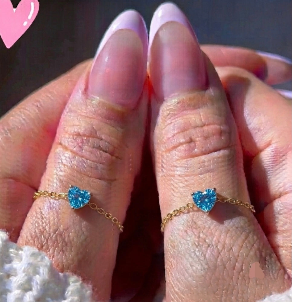 blue heart chain rings adjustable gold