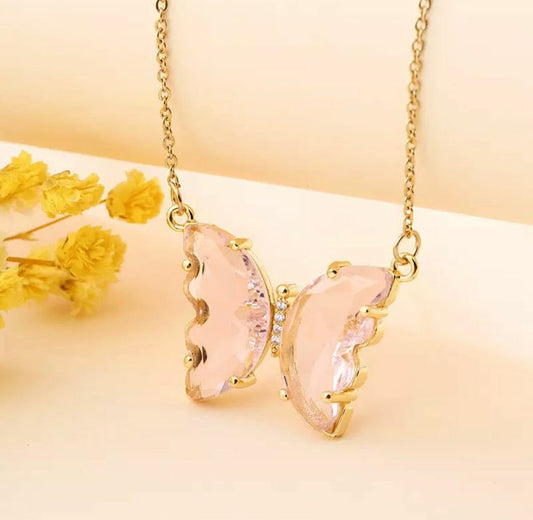 Peach butterfly necklace