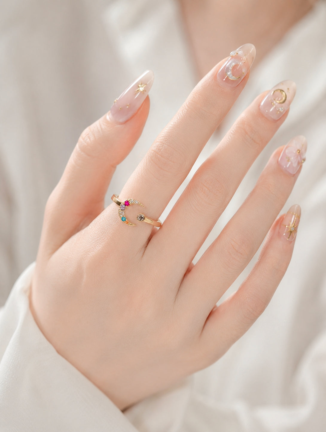 Multicoloured Moon ring gold