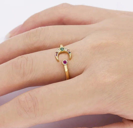 Multicoloured Moon ring gold