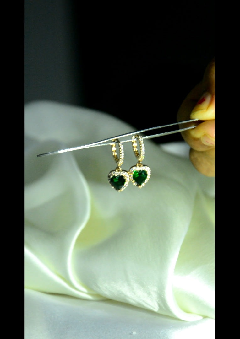 Gold Emerald heart earrings