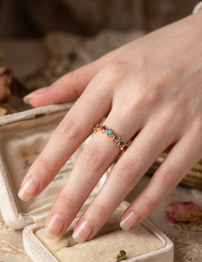 Multi colour  gold diva ring