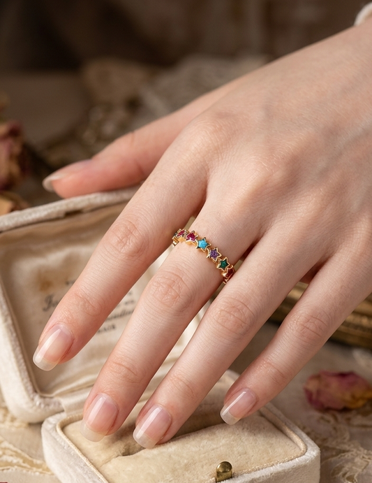 Multi colour  gold diva ring