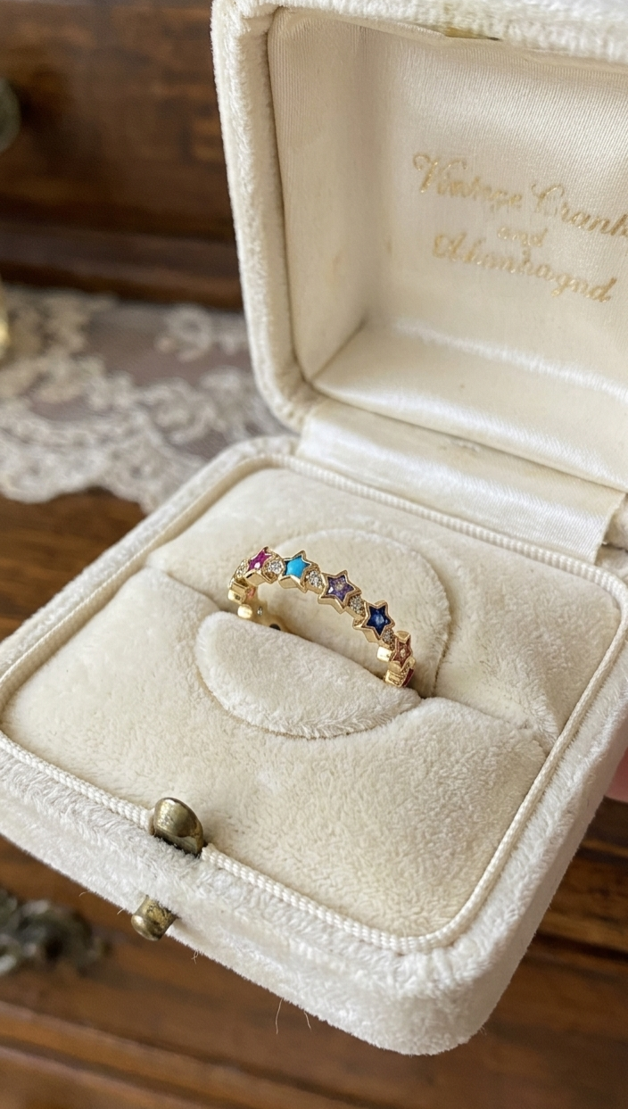 Multi colour  gold diva ring