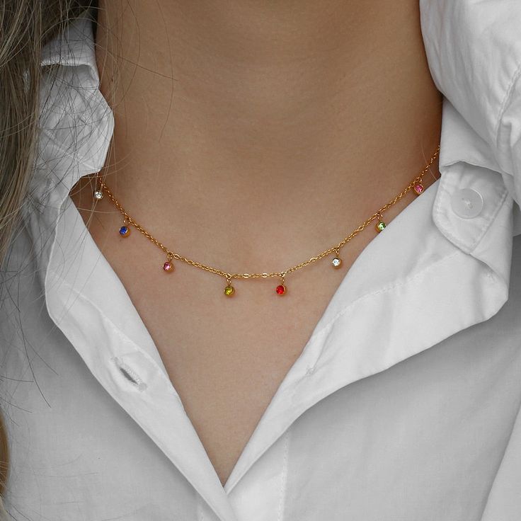 Premium Multi colour round dainty necklace best seller