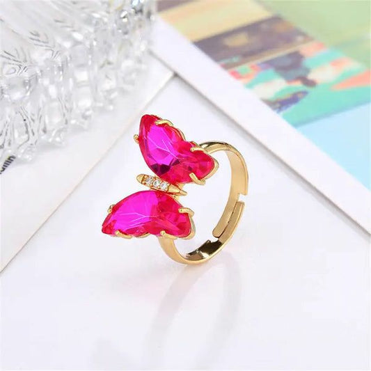 Pink ruby butterfly ring adjustable