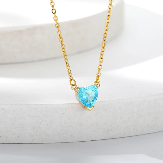 Crystal marine blue heart necklace